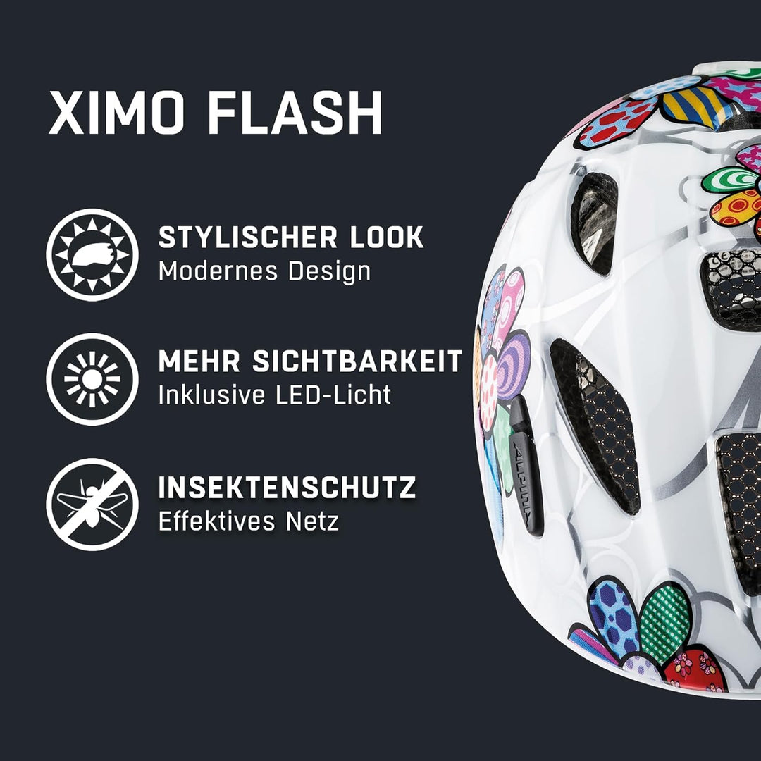 ALPINA XIMO FLASH - Beleuchteter, Reflektierender, Leichter & Anpassbarer LED Fahrradhelm Für Kinder