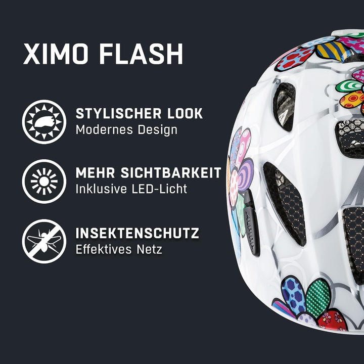 ALPINA XIMO FLASH - Beleuchteter, Reflektierender, Leichter & Anpassbarer LED Fahrradhelm Für Kinder