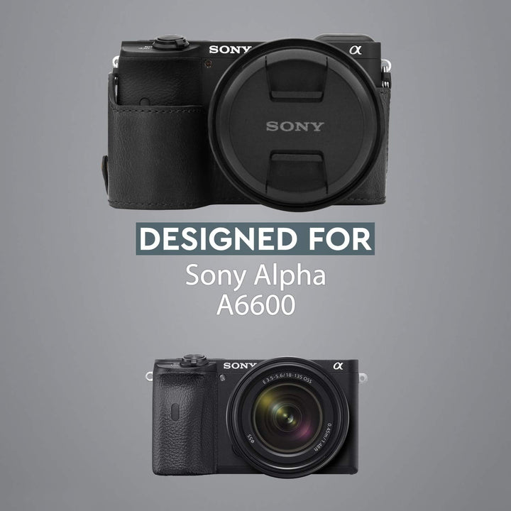 MegaGear MG1807 Ever Ready Kameratasche aus Leder, für Sony Alpha A6600, Schwarz, schwarz