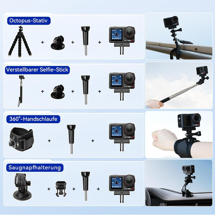 58 in 1 Action Kamera Zubehör Kit, Kompatibel mit DJI Osmo Action 5/4/3/2, Kompatibel mit Insta360 G