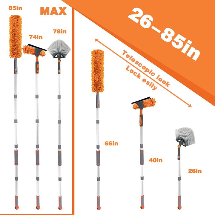AIRLIWELL Fensterwischer-Reiniger und Staubwedel, Fensterteleskopstiel, Mikrofaser, Gummi, Orange