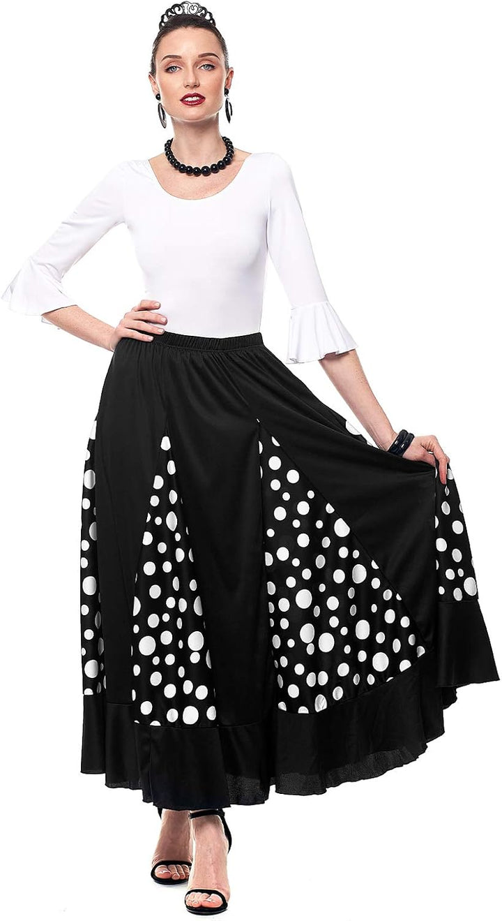 Flamenca-Rock für Damen, gepunktet, Volant, zweifarbig, Erwachsenengrössen: S bis XXL, rot, schwarz,