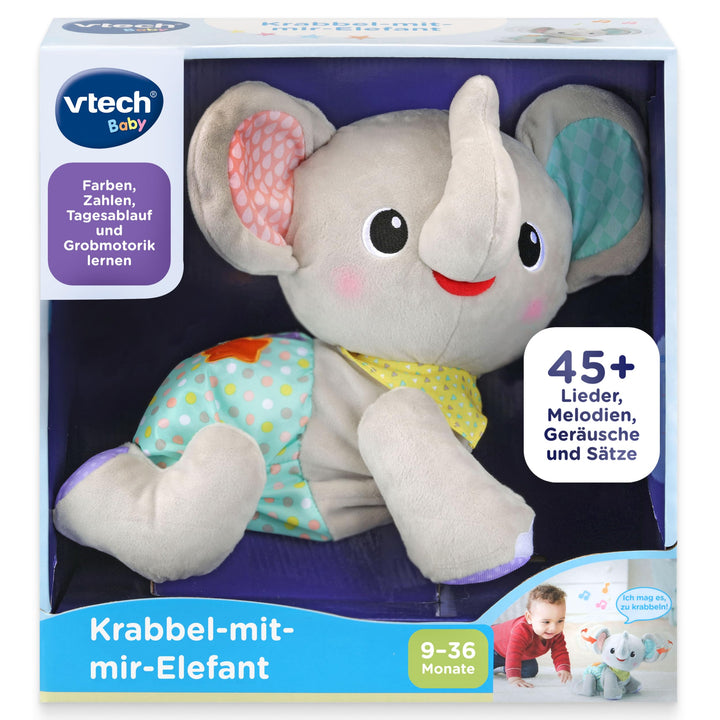 VTech Baby Krabbel-mit-mir-Elefant – Interaktives Plüschtier, das alleine krabbelt, zählt, spricht u