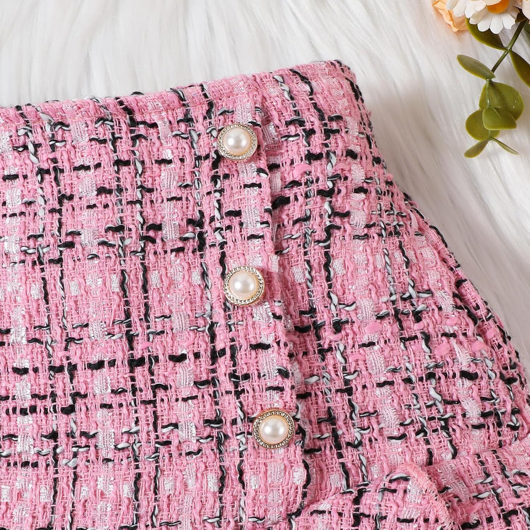 Kleinkind Baby Mädchen Kleidung Langarm Gerippte Oberteile Plaid Tweed Muster Rock Baskenmütze Herbs