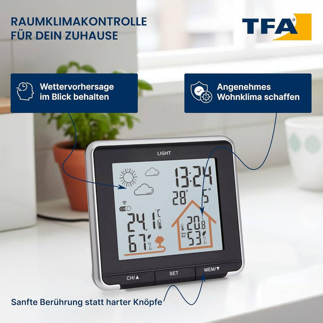 TFA Dostmann Digitale Life, Wetterstation mit Funk, inkl Aussensensor, Hintergrundbeleuchtung, Ausse