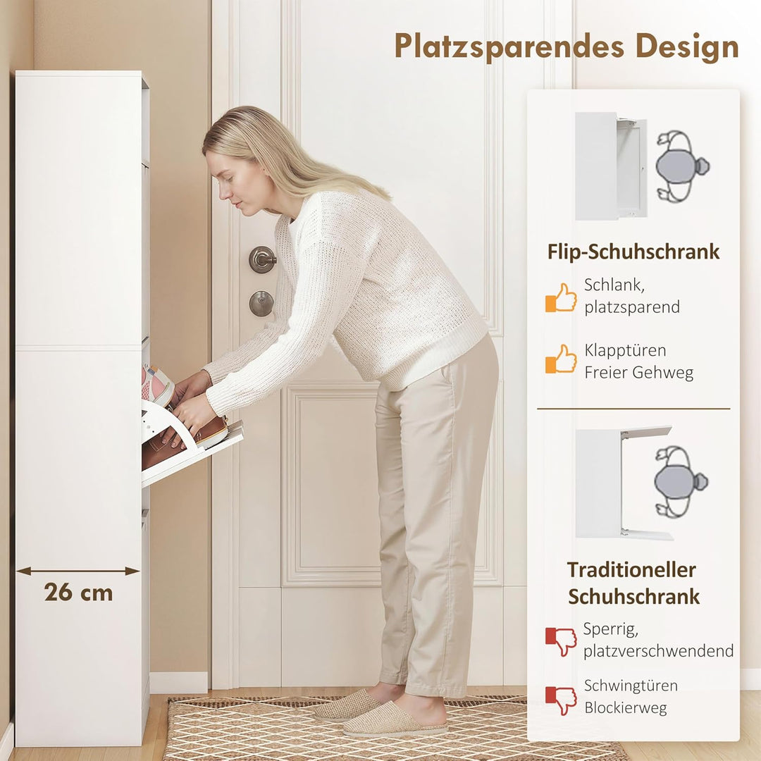 HOMCOM Schuhschrank mit 3 Klappen, Schmal Schuhkipper mit Ablage, Verstellbar Trennwand Schuhregal f