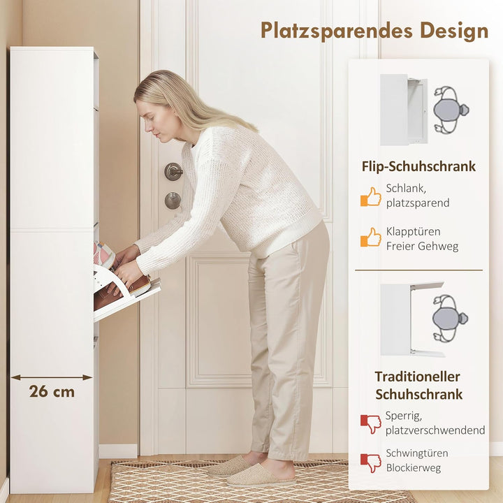HOMCOM Schuhschrank mit 3 Klappen, Schmal Schuhkipper mit Ablage, Verstellbar Trennwand Schuhregal f