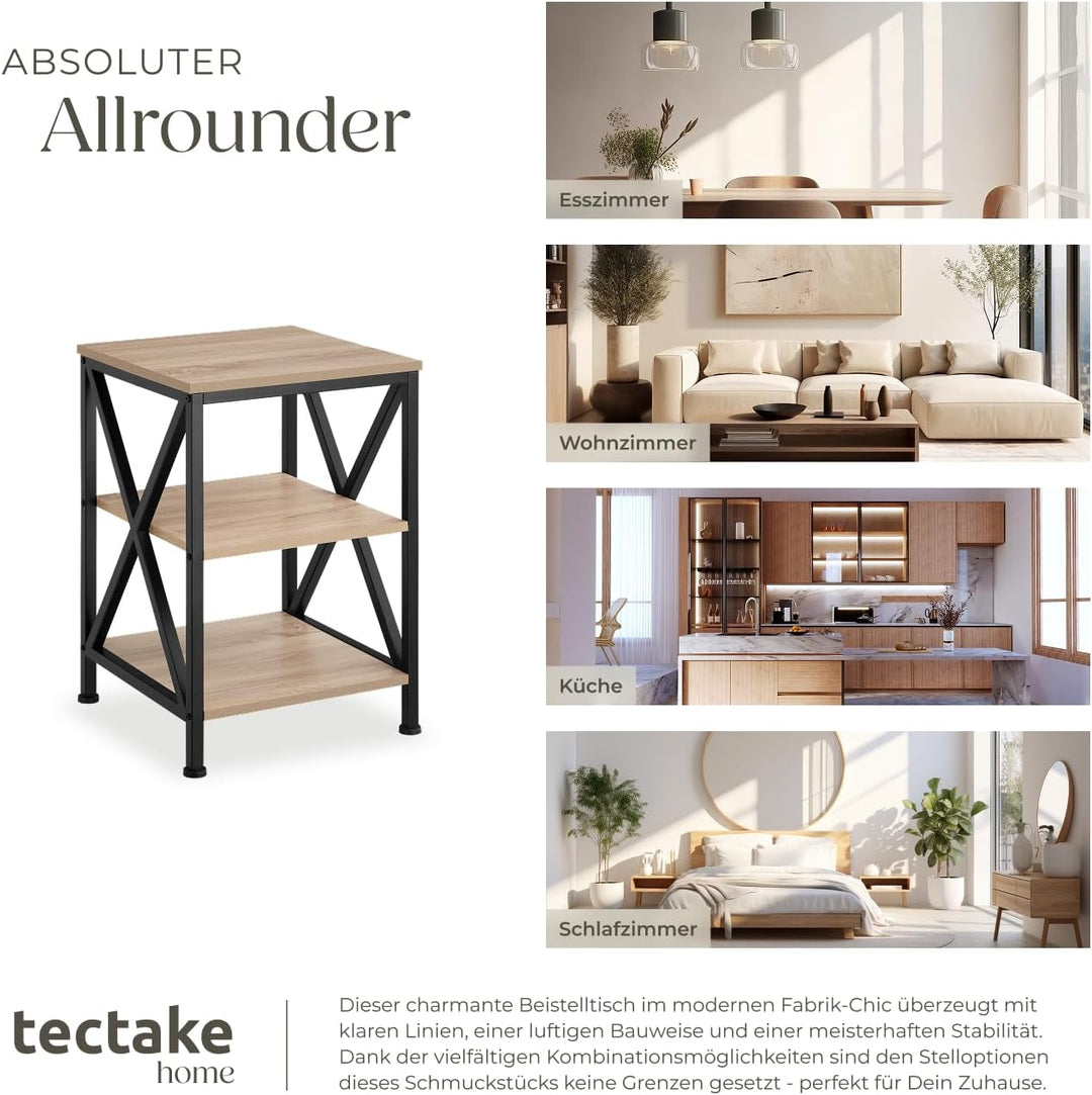 tectake® Industrial Möbel, Beistelltisch Holz und Metall, Schlafzimmer Nachttisch mit 3 Ebenen, Couc