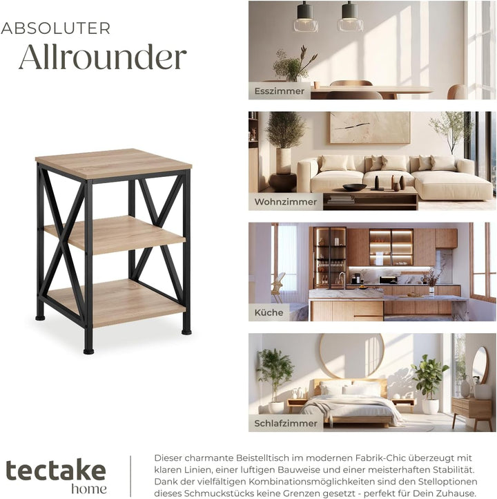 tectake® Industrial Möbel, Beistelltisch Holz und Metall, Schlafzimmer Nachttisch mit 3 Ebenen, Couc