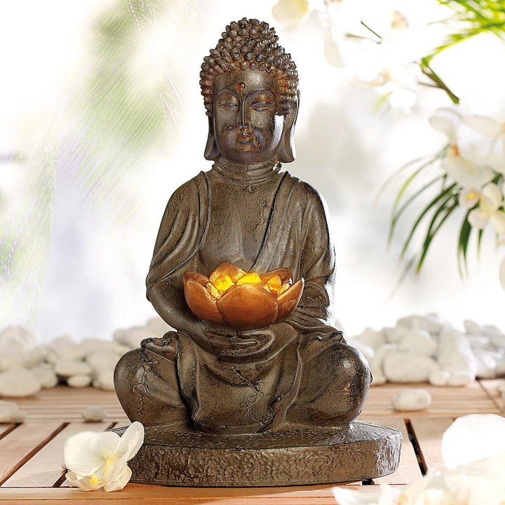 Lunartec Solar Figuren: Solar-LED Deko Lampe Buddha für Garten & Terrasse, 28 cm (Buddha Lampe Outdo