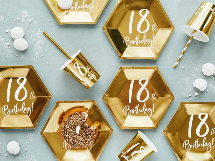 Playflip Party Geschirr 18. Geburtstag Gold Partyset Einweggeschirr 18 Jahre Teller Becher Serviette