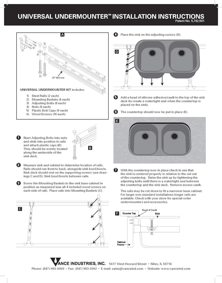 Vance Industries qn23um 58,4 cm Universal Unterbau Installation Kit