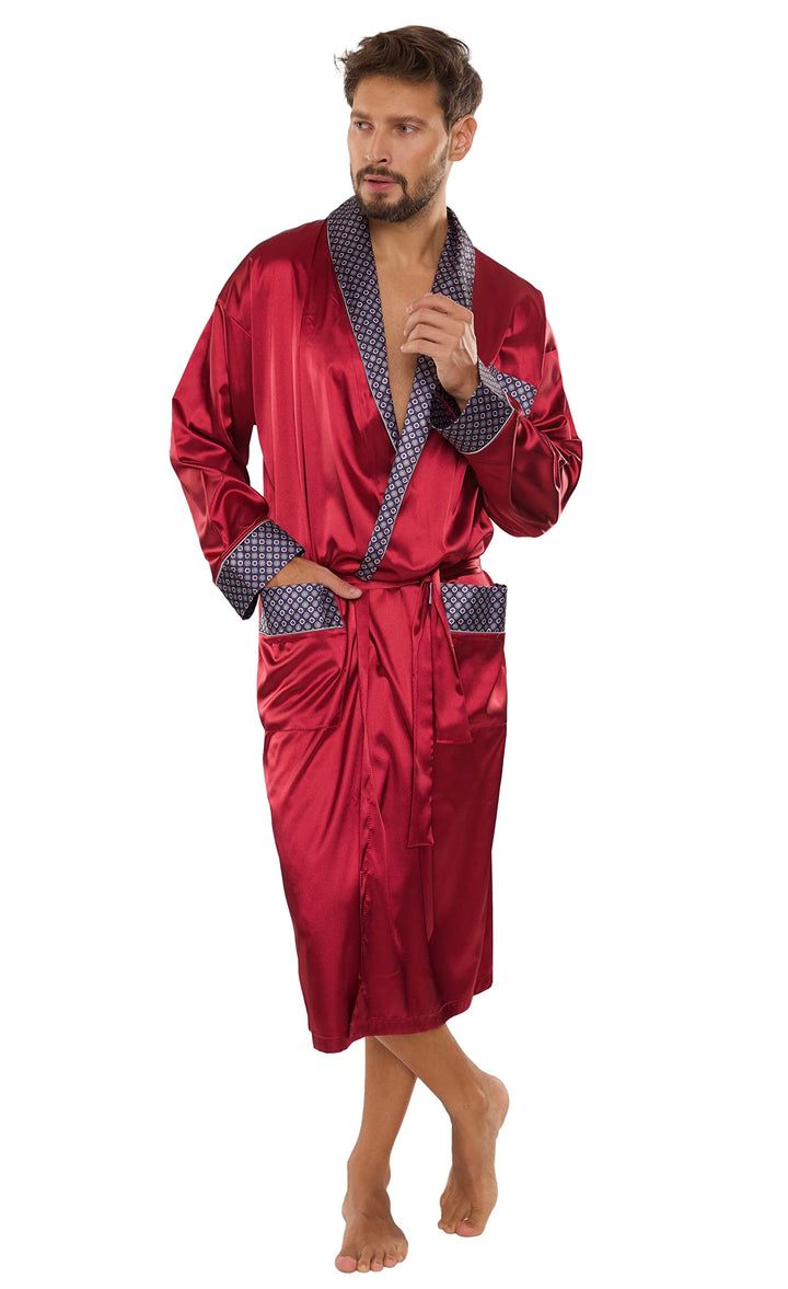 FOREX Lingerie edler und hochwertiger Satin-Bademantel Herren-Mantel im tollen Design M Bordeaux, M