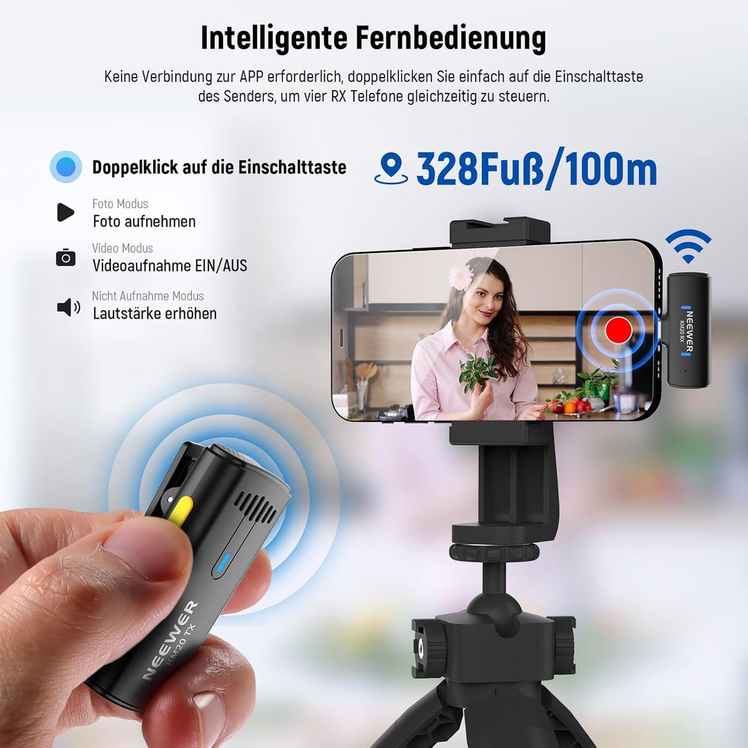 NEEWER Drahtloses Lavalier Mikrofon System kompatibel mit iPhone Android Phone Computer PC Laptop Ta