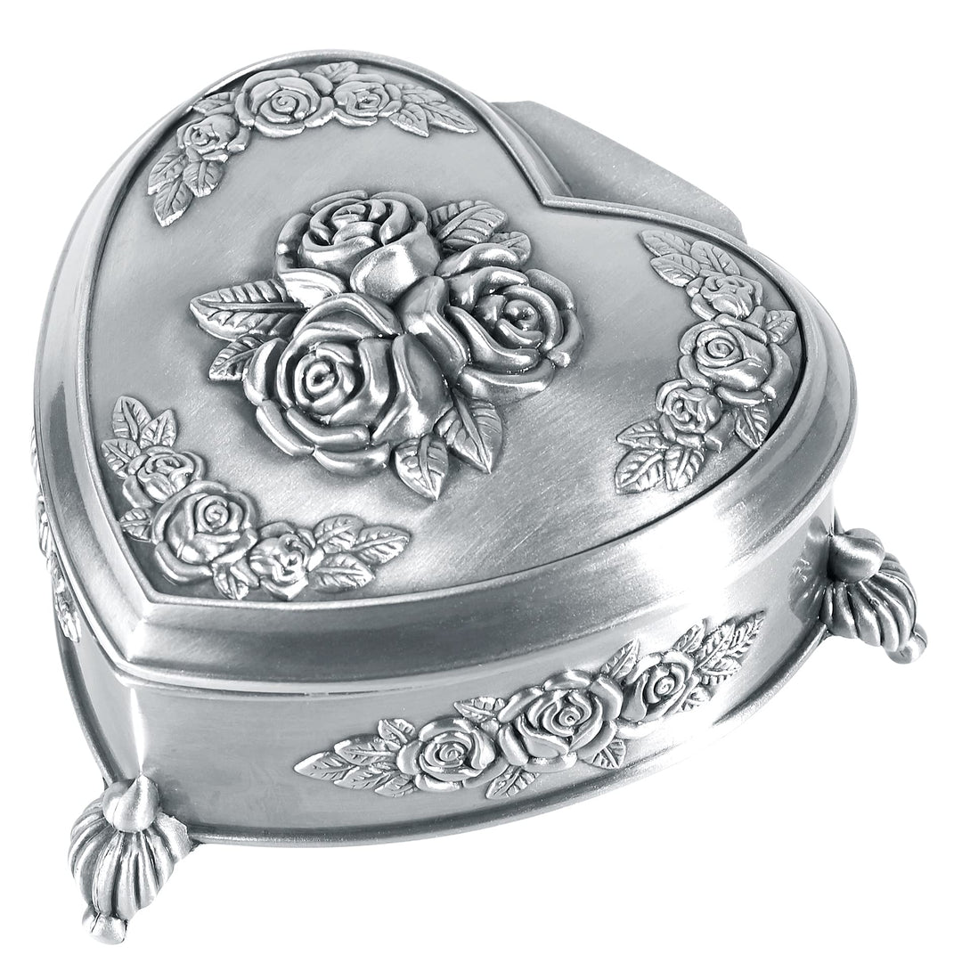 INFINIONLY Schmuckkästchen Damen, Schmuckkästchen aus Zinnlegierung, Vintage Rose Geschnitzte herzfö