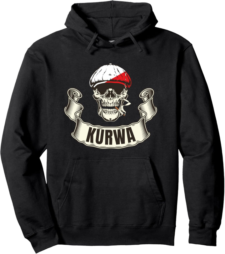 Lustiges Kurwa Polen Totenkopf Polnisch Skull Fluchen Pullover Hoodie