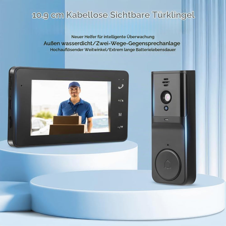 Türklingel mit Kamera, 1080P HD Drahtlose Video Türklingel, IP65 Wasserdicht, 4,3" IPS-Display inkl.