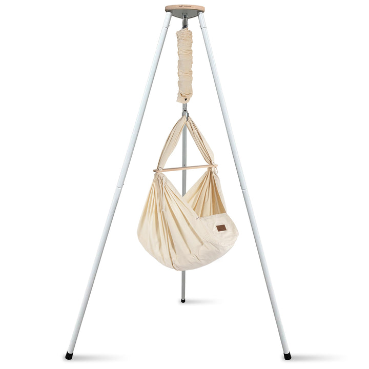 SCHMUSEWOLKE Federwiege - Set mit weissem Tipi-Gestell - Hängematte für Babys und Kleinkinder ab Geb