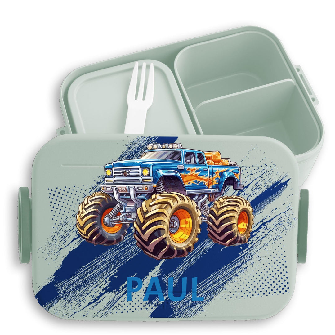 Kinder Bento Box Midi für Mepal Bentobox - Auto - Lunchbox Monstertruck mit Name Brotbox Monster Tru