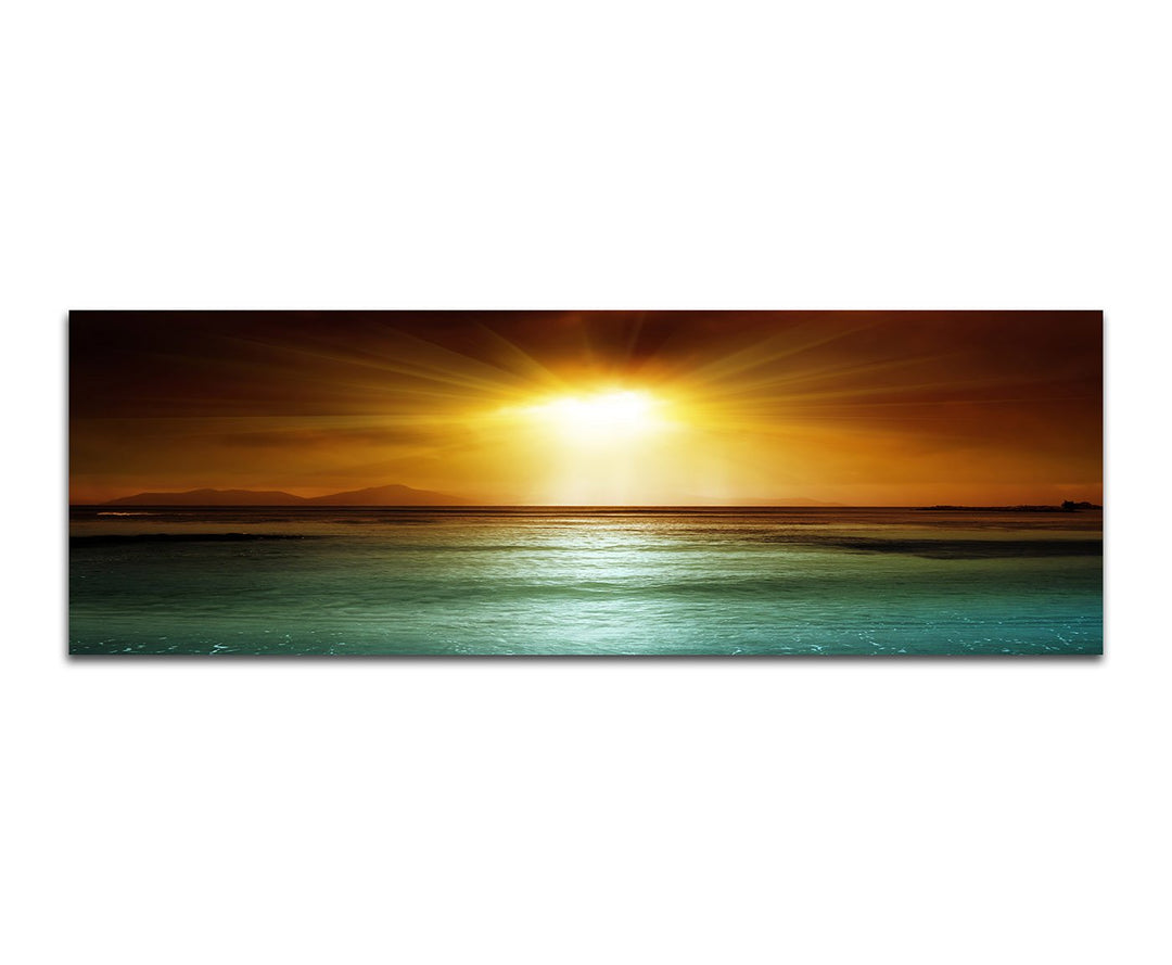 Paul Sinus Art Panoramabild auf Leinwand und Keilrahmen 150x50cm Seychellen Sonnenuntergang Meer