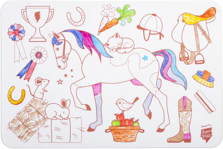 SUPER PETIT - Lernspiel - Pony-Malset - Wendemotiv - Inklusive 4 abwischbare Filzstifte - Leicht zu