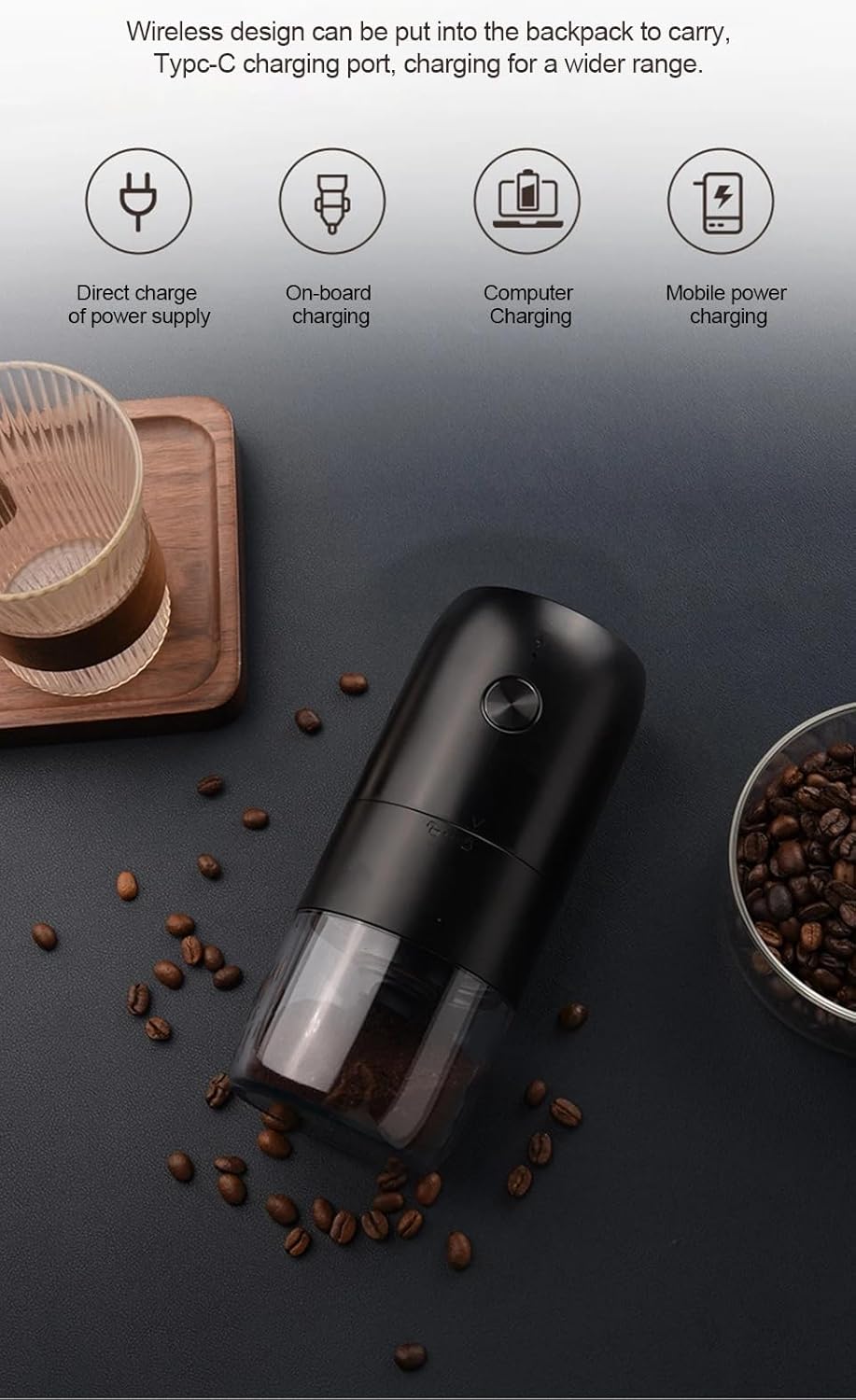 Kaffeemühle, USB Wiederaufladbare Elektrische Kaffeemühle mit Keramik Kegelmahlwerk Tragbare Elektri