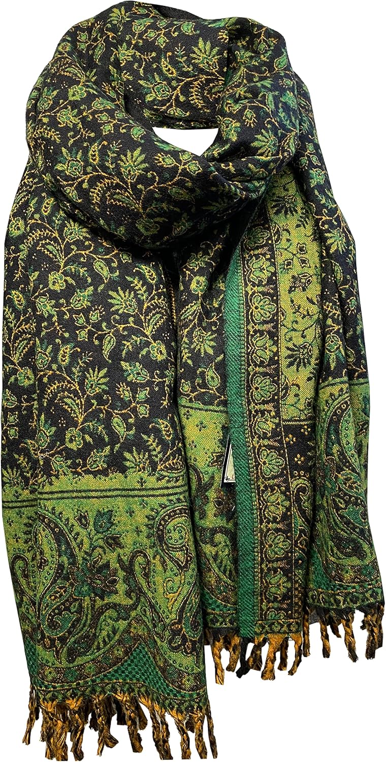 Winterschal aus weicher warmer Wolle, Vintage-Blätterdruck, handgefertigt, luxuriös, Übergrösse, wen