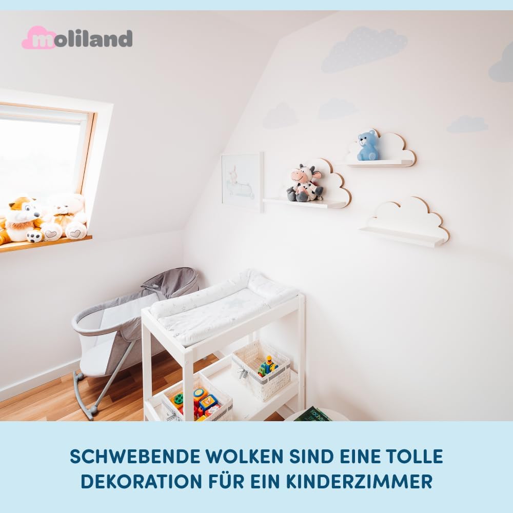 3er Set Wandregal Kinderzimmer Weiss | Babyzimmer Wolkenregal für Bücher, Spielzeug, Dekoration | Re