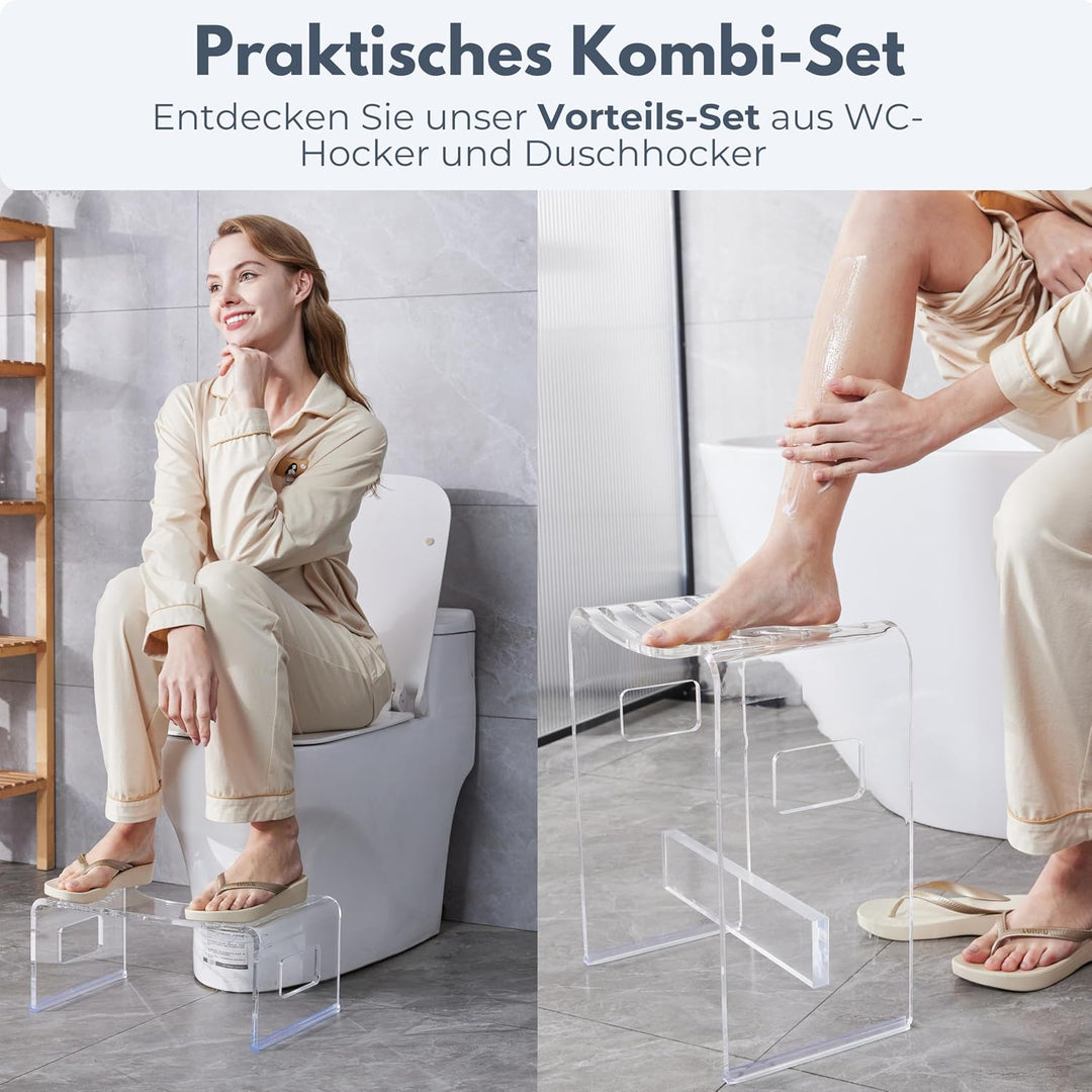 StarK Duschhocker 2 er Set modern aus klarem Acryl – Stabiler Duschstuhl bis 120 kg belastbar | Desi