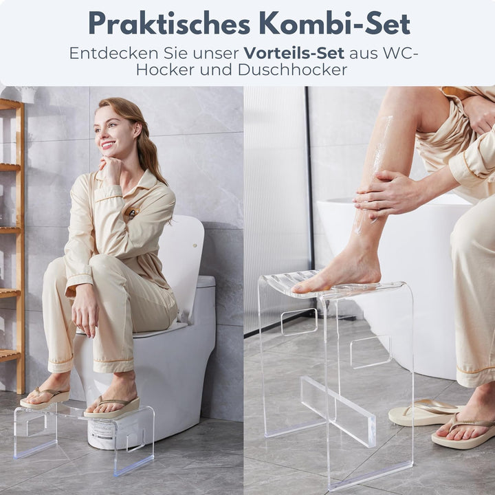 StarK Duschhocker 2 er Set modern aus klarem Acryl – Stabiler Duschstuhl bis 120 kg belastbar | Desi