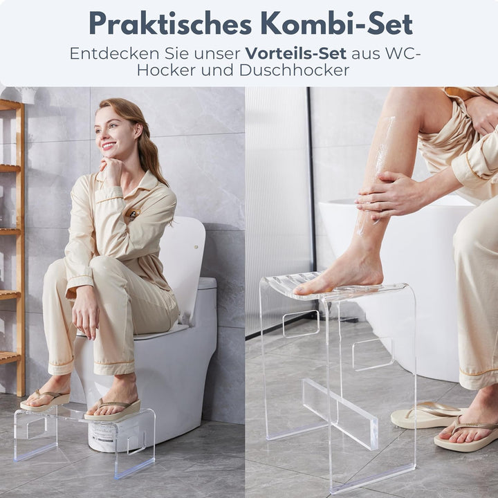 StarK Duschhocker 2 er Set modern aus klarem Acryl – Stabiler Duschstuhl bis 120 kg belastbar | Desi