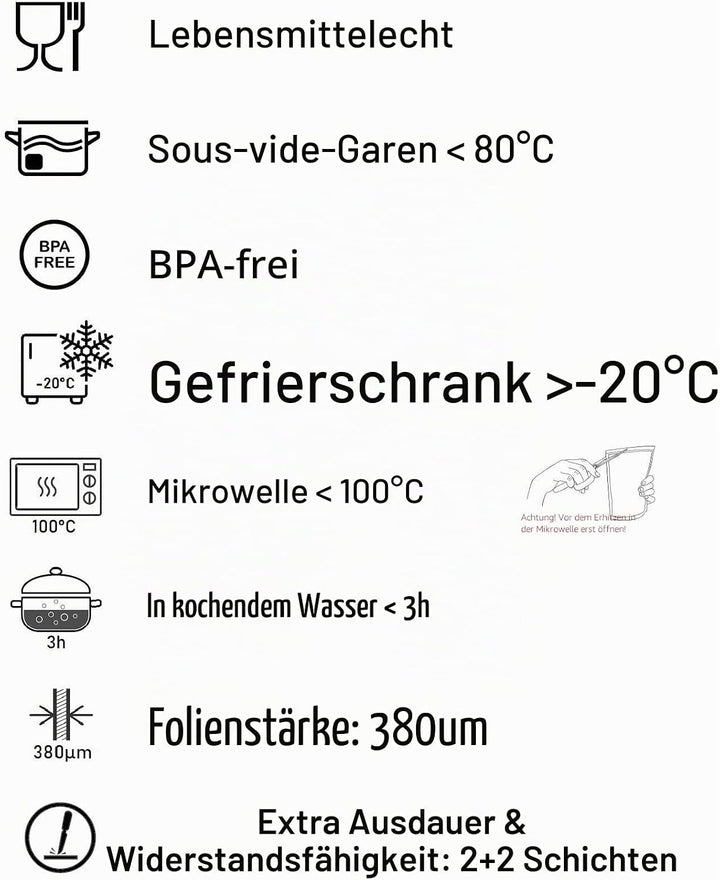 Maxxo Profi Rollen für Vakuumierer 12x 20 x 300 cm BPA frei Tüten Folienrollen für Vakuumiergeräte g