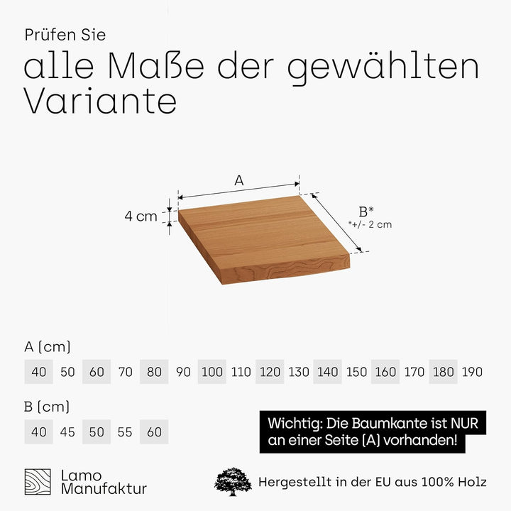 LAMO Manufaktur Waschtischplatte, Holzplatte Waschtisch Baumkante, 70x55 cm (AxB), Rustikal, ohne Mo