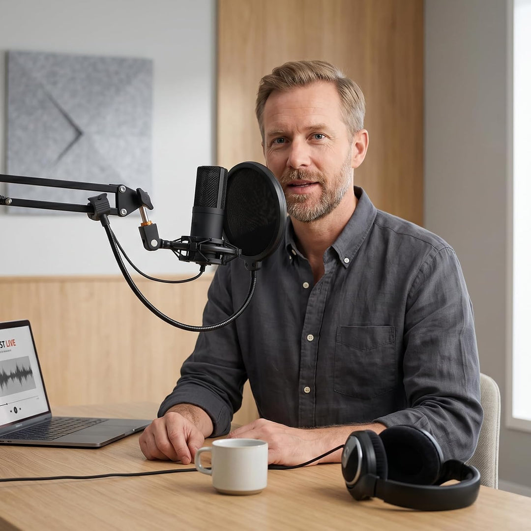 FIFINE Streaming Mikrofon PC mit Arm, USB Mikrofon PS4 PS5, Microphone für Gaming Podcast Studio, Po