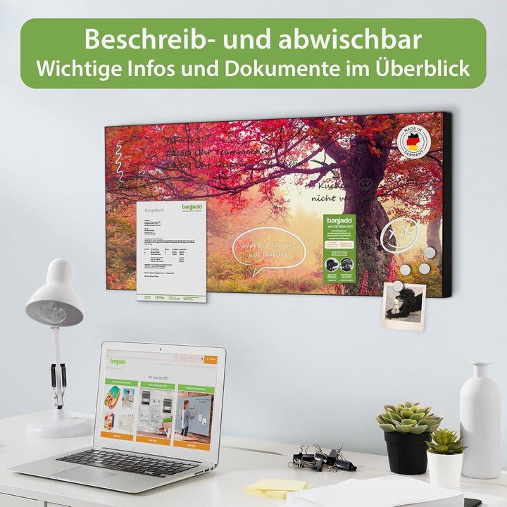 banjado Magnettafel schwarz 78 x 37cm / Magnetwand Metall/Magnetpinnwand als Memoboard/Pinnwand Magn