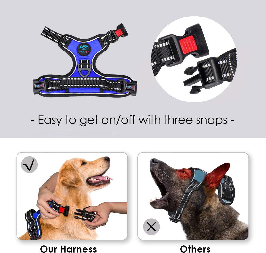 PHOEPET Anti-Zieh-Hundegeschirr, reflektierend, verstellbar, mit Clip an der Vorderseite, Weste mit