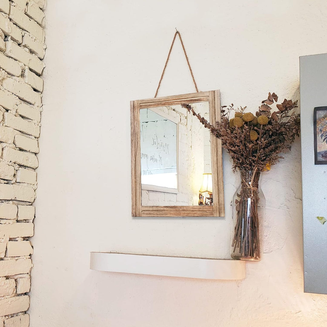 AAZZKANG Rustikale Spiegel für Wand, rechteckig, Holzrahmen, Spiegel, Bauernhaus, Schlafzimmer, Bade
