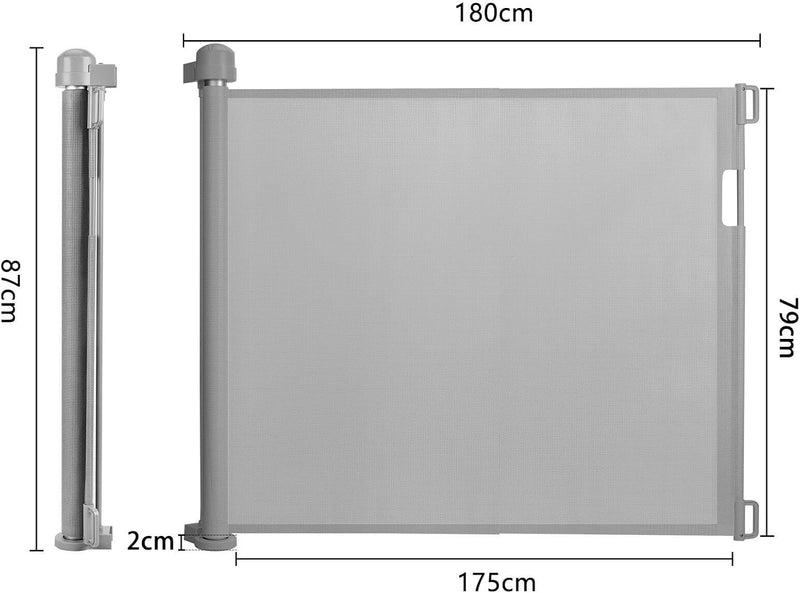 NAIZY Treppenschutzgitter Rollo Ausziehbar Türschutzgitter 87 x 0-180 cm Absperrgitter Treppenschutz