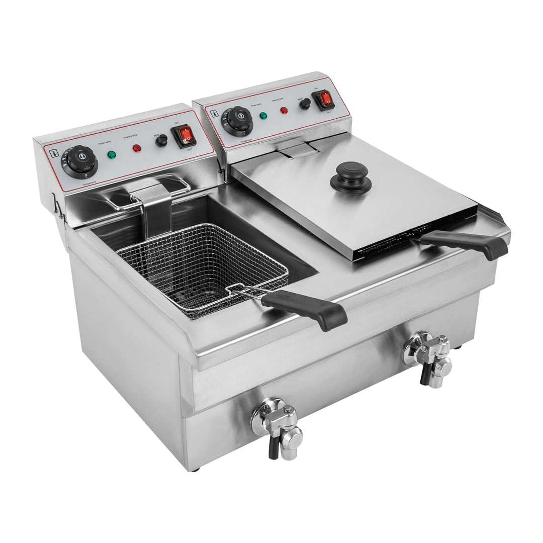 Öl-Fritteuse Gewerbliche Frittiermaschine Kommerzielle Doppelfritteuse 20L Edelstahl 6000W Fritöse T