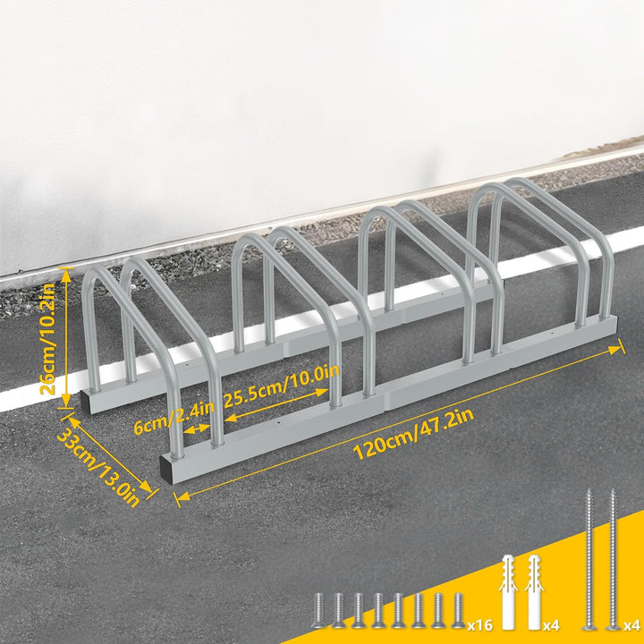 Froadp Fahrradständer Boden für 4 Fahrräder,Mehrfachständer für 30-65mm Reifenbreite, Galvanisierter