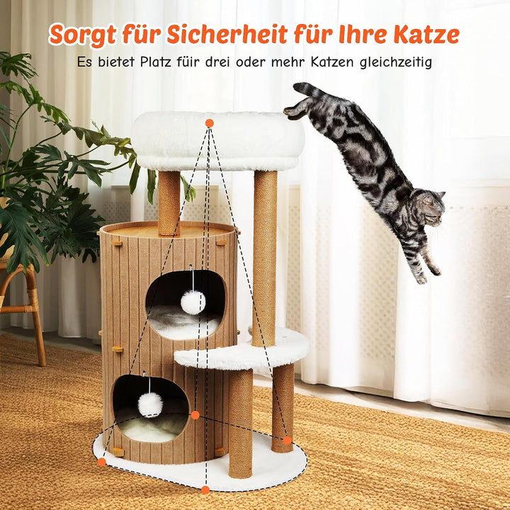 Kletterwand Katzen Set Katzenbett Sofa aus Holz,Premium Kratzbaum mit Katzenbett (Holzfarbe, L)