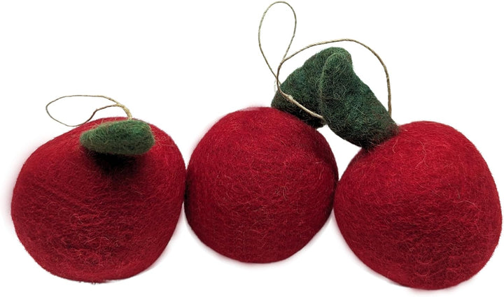 3 Äpfel in Originalgrösse (7cm) aus Filz handgearbeitet mit Aufhängung. Tisch - Deko mit künstlichem
