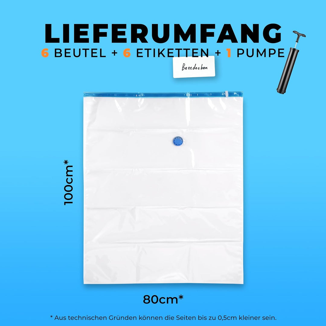 Die XXL Vakuumbeutel für Kleidung und Bettdecken von figg (6er Set - 100x80cm*) - 6 Vakuumierbeutel