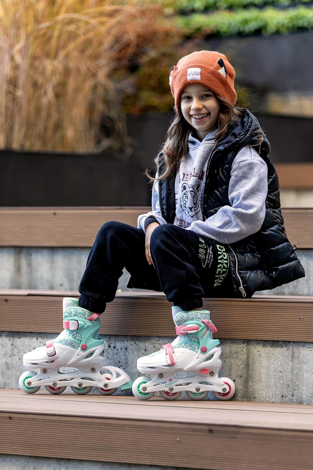 4in1 Inlineskates/Triskates/Rollschuhe/Schlittschuhe Croxer Inez verstellbar mit LED leuchtendem Rad