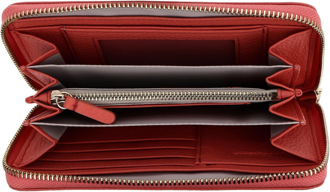 COCCINELLE Metallic Soft Zip Wallet Grainy Leather Geranium