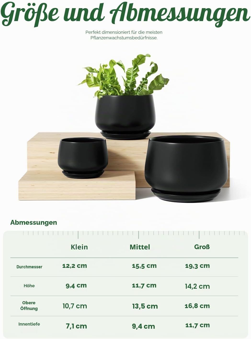 LE TAUCI 3 er Pack Übertöpfe Keramik, 10+13+16 cm Durchmesser Klein Töpfe Set, Blumentopf für Zimmer