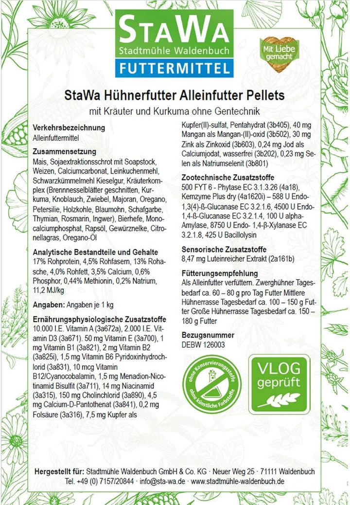 STAWA Hühnerfutter Alleinfutter Pellets mit Kräuter und Kurkuma, 25 kg, 25 kg