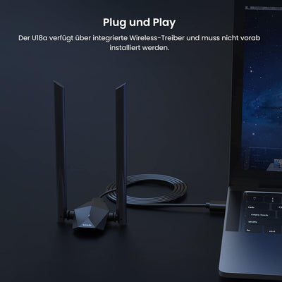 Tenda U18a WiFi 6 WLAN Stick WLAN USB-Adapter(AX1800 Dualband 5GHz:1201 Mbit/s +2,4GHz: 574 Mbit/s)