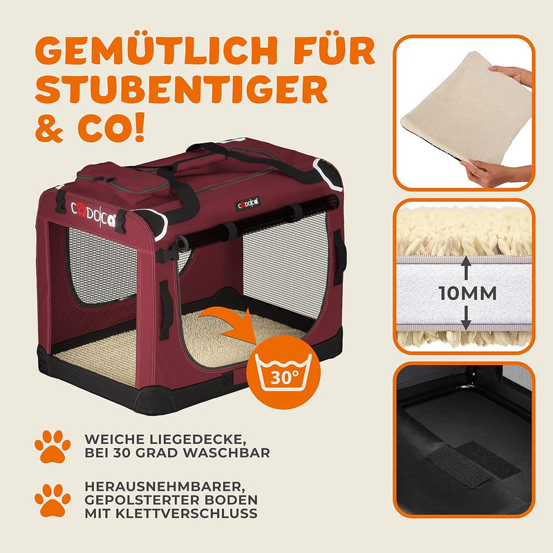 CADOCA® Hundebox faltbar Transportbox XXL 90x60x66cm robust atmungsaktiv Transporttasche Auto Rückba