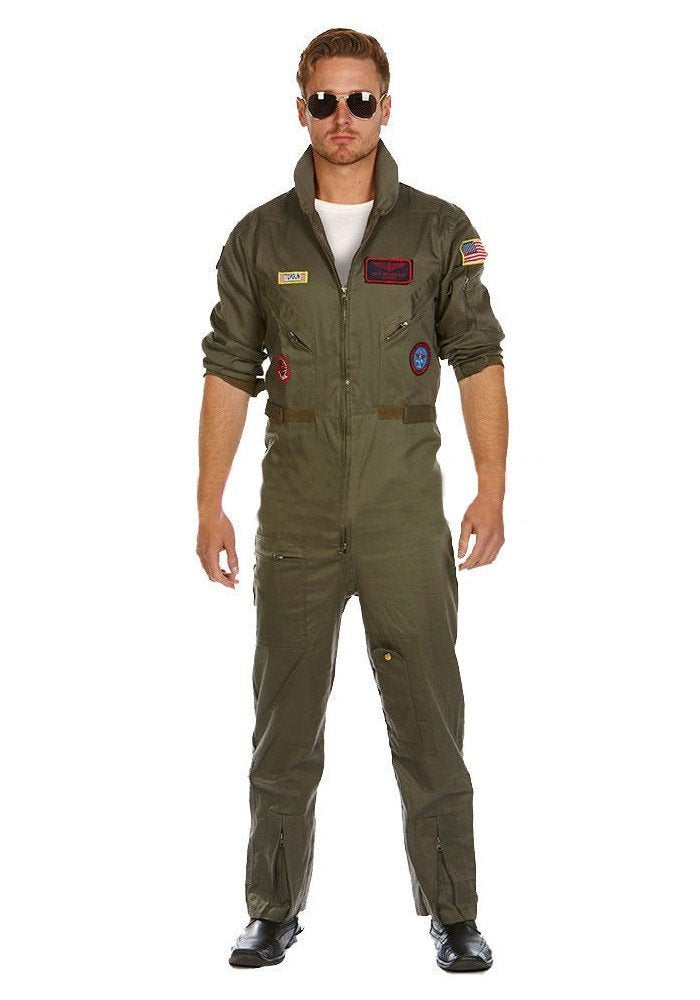 MIMIKRY Deluxe Piloten-Overall Jetpilot Kostüm aus Baumwolle inkl. Brille FÜR GROSSE HERREN Flieger